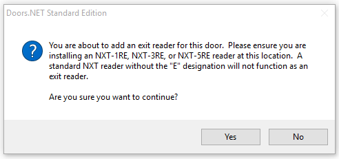 NXT Exit Reader Setup Prompt