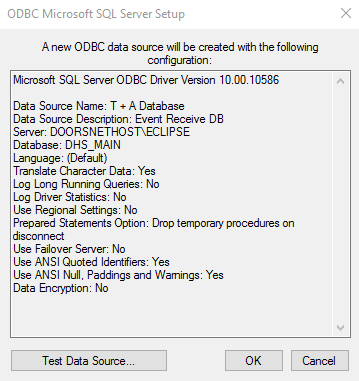 ODBC Setup Confirmation