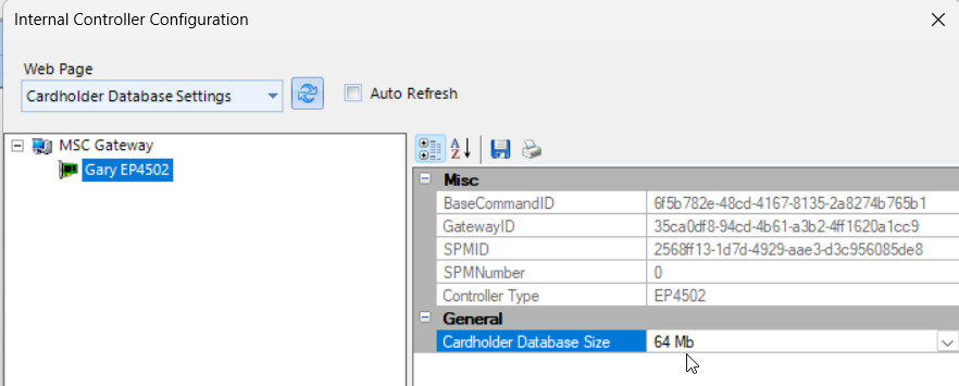 Cardholder Database Settings