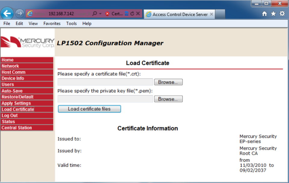 Load Certificate